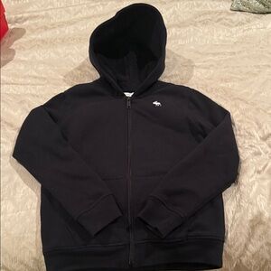 Abercrombie Kids Dark Black Fleece Hoodie with Embroidered Logo